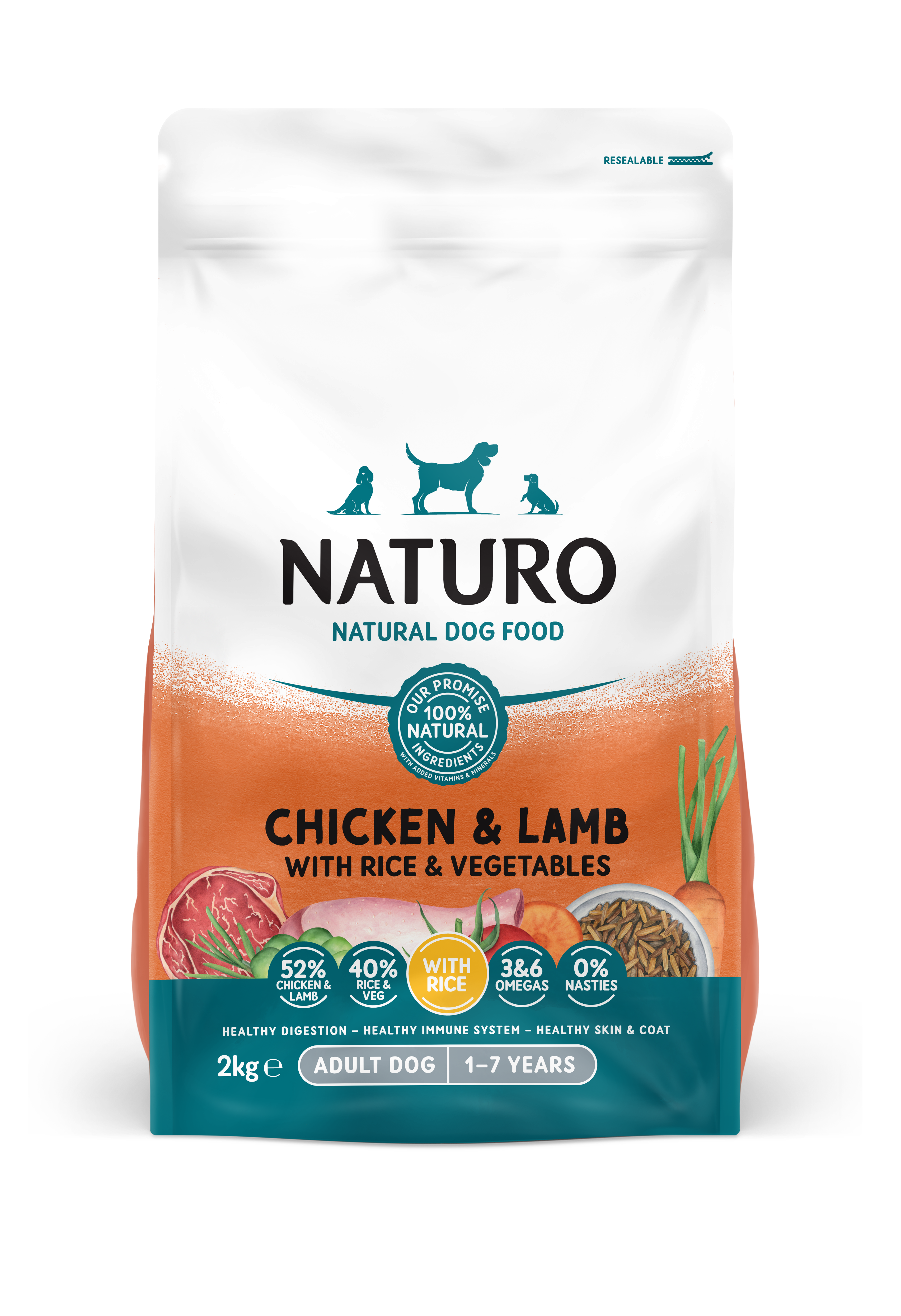 Naturo Dog Adult Dry 2kg pile/janje/riža/povrće