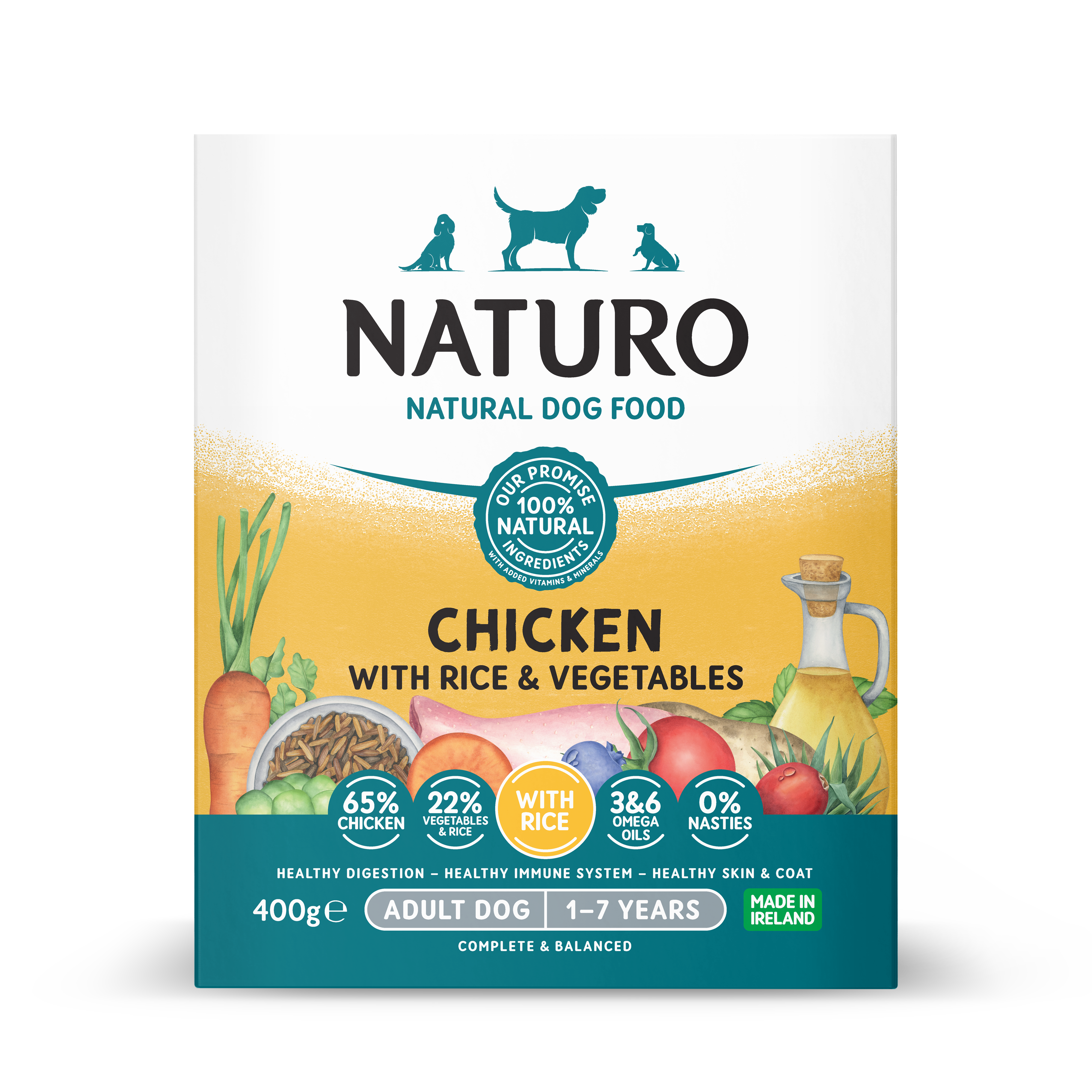 Naturo pašteta 400g pile/riža/povrće 1/7