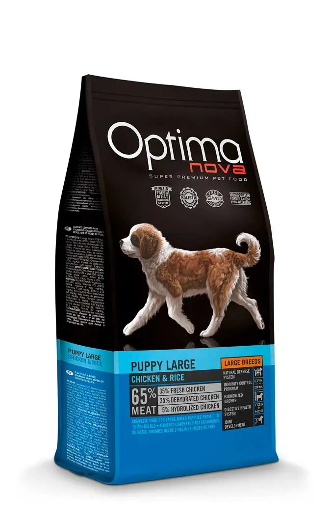 Optimanova dog puppy Large pile/riža 2kg LG NOVO