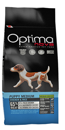 Optimanova dog puppy medium pile/riža 12kg LG